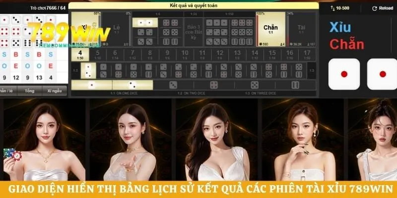 Giao diện hiển thị bảng lịch sử kết quả các phiên tài xỉu 789WIN